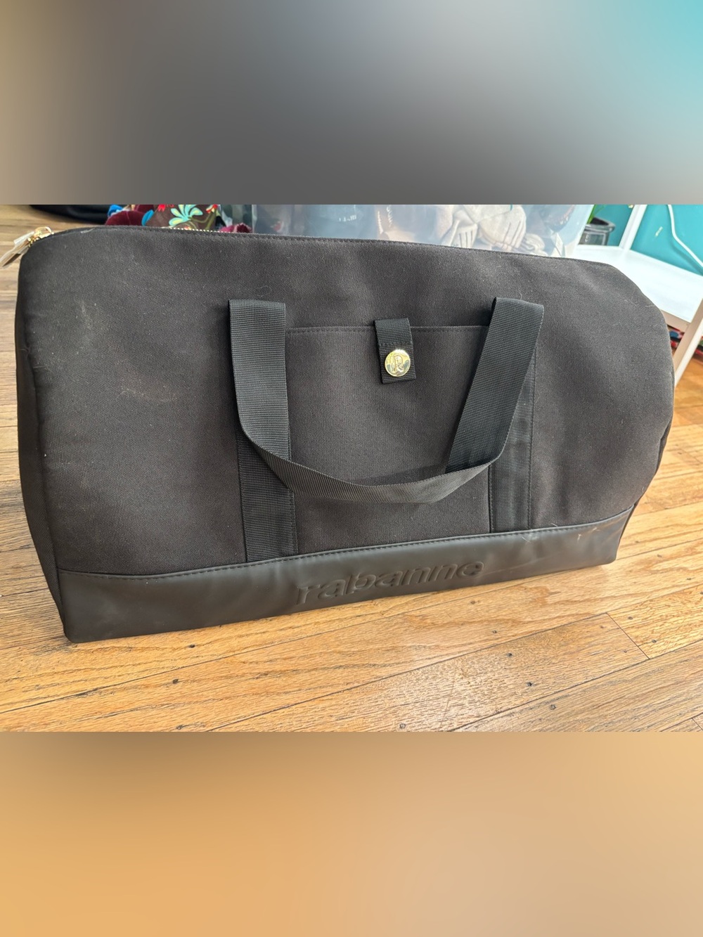 Paco Rabanne Black Canvas Travel Bag with Embossed Base